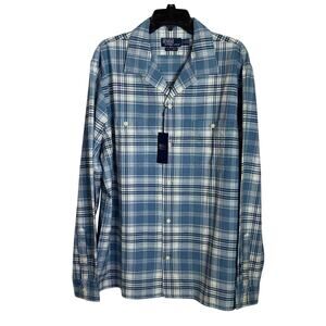 198352549763Classic Fit Indigo Plaid Camp Shirt blue/white XL